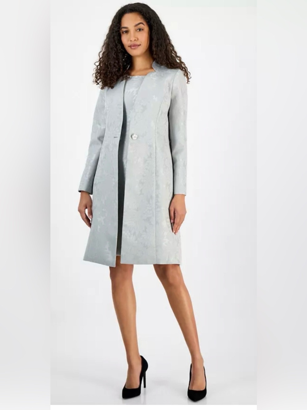 NWT LE SUIT PLATINUM ONE BUTTON LONG SLEEVE TOPPER JACKET SHEATH DRESS SET 14P